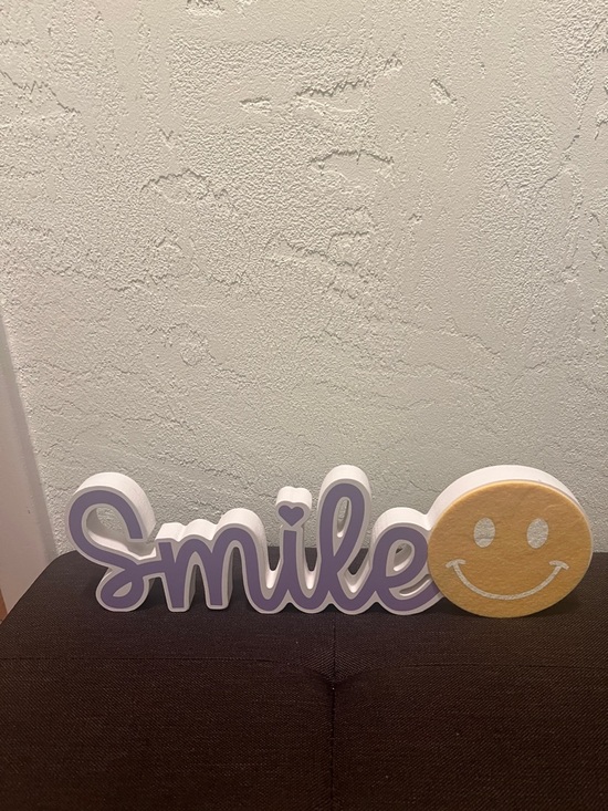 Word Block Smile Other - #1900*Smile Wall Decor Sign in Lavender and Yellow - Decorative Home Accent